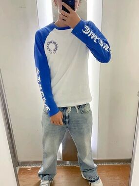 Chrome Hearts White Raglan Long Sleeve with Blue Sleeves